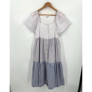 Madewell Patchwork Gingham Button Front Tiered Midi Dress Size Extra Small XS